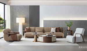 Product picture：Furniture factory 莫霞家居 Home Furniture products 《Walnut wood edge fabric sofa》议价