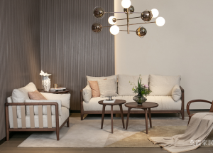 Product picture：Furniture factory 莫霞家居 Home Furniture products 《A sofa with a light rice fabric walnut frame》议价