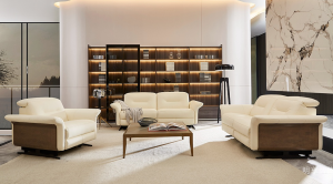 Product picture：Furniture factory 明亨智能 Home Furniture products 《Beige leather solid wood sofa》议价