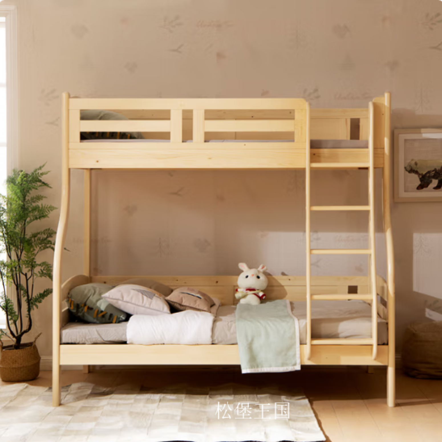 松堡王国Children's furnitureProduct《Modern All-Solid Wood Bunk Bed Frame》【图0】