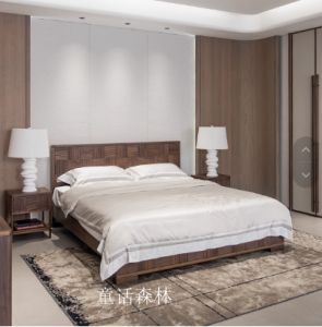 Product picture：Furniture factory童话森林Home Furnitureproduct name《Mid-Century Modern King Bed in Black Walnut》议价