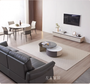 Product picture：Furniture factory左右家居Home Furnitureproduct name《Modern Round Slate Coffee Table with Storage Cabinet》议价
