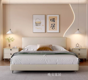Product picture：Furniture factory晚安家居Home Furnitureproduct name《Simple Italian-Style Upholstered Leather Bed》议价