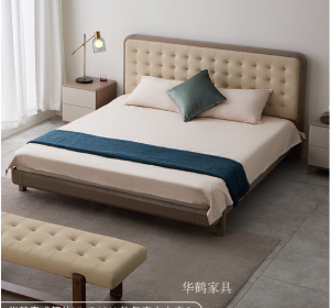 Product picture：Furniture factory华鹤家具Home Furnitureproduct name《Modern Minimalist Solid Wood Double Bed》议价