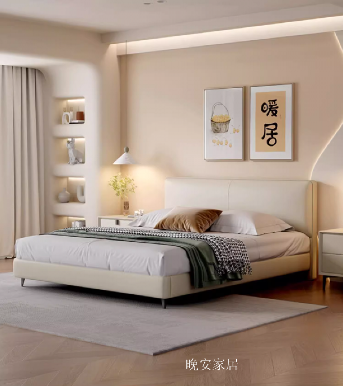 晚安家居Home FurnitureProduct《Simple Italian-Style Upholstered Leather Bed》【图0】