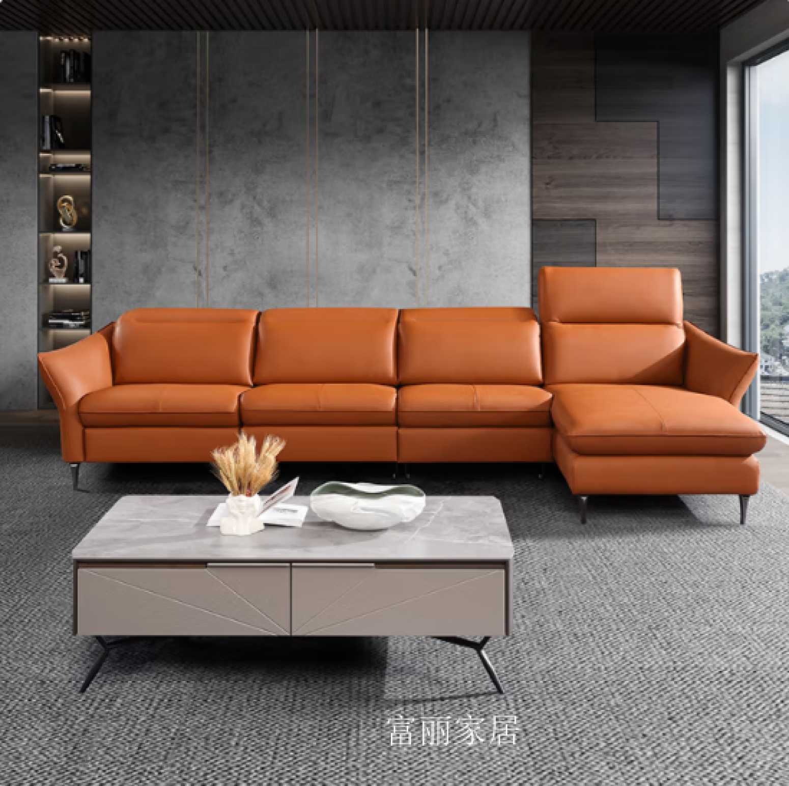 富丽家居Home FurnitureProduct《Leather Lounge Sofa with Cowhide Accents》【图3】