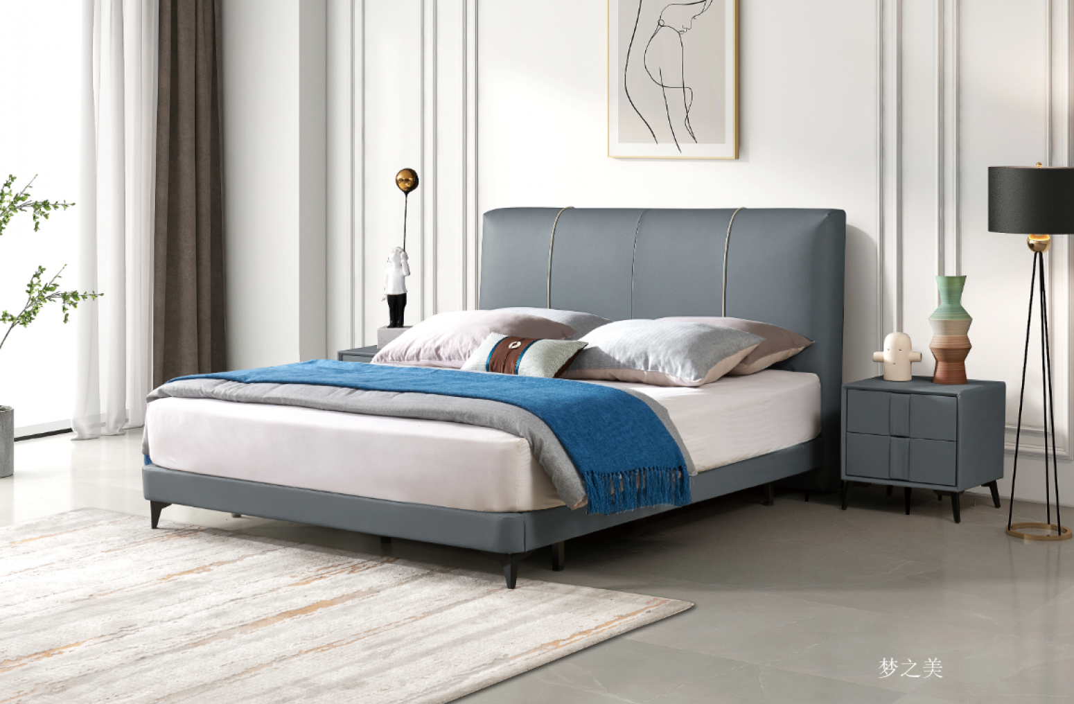 梦之美Home Furniture产品《Modern Leather Upholstered Bed》