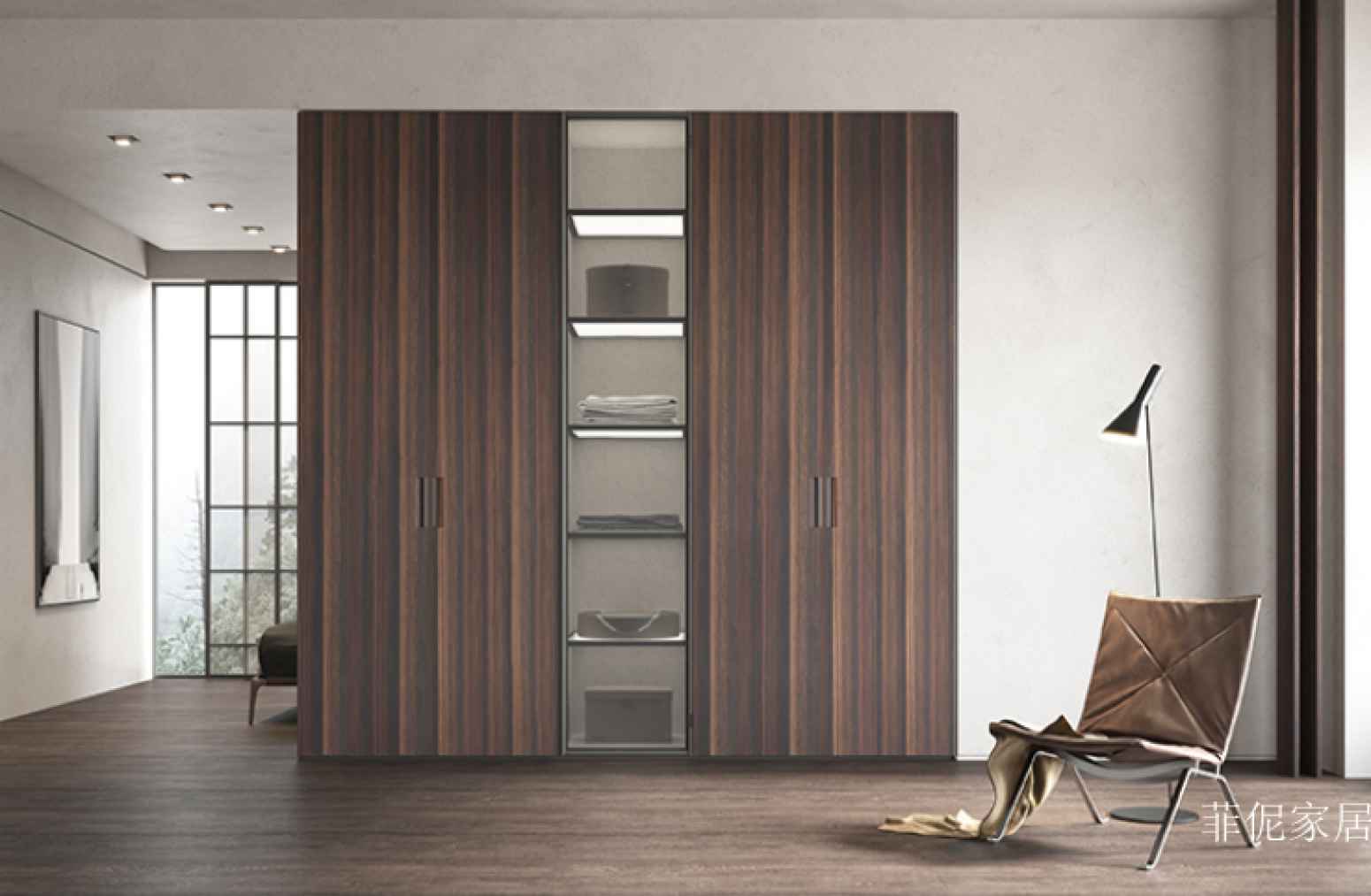 菲伲家居 Home Furniture product 《Wood veneer + glass hinge door wardrobe》