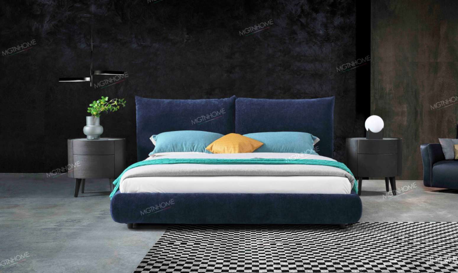 丰圣家具 Home Furniture Product 《Deep Blue Velvet Charm Soft Bed》【图1】