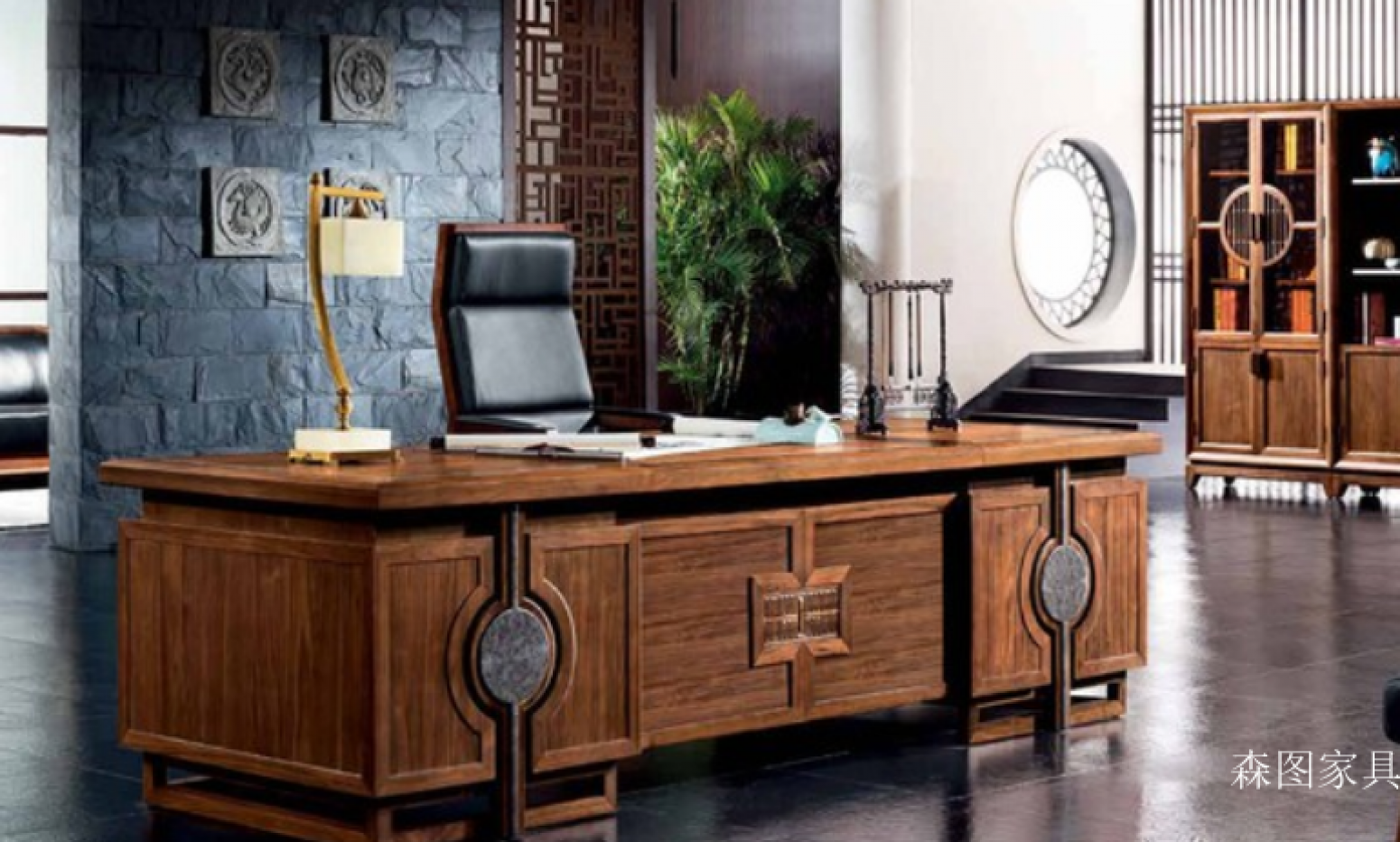 森图家具Office furnitureProduct《Neo-Chinese Style Solid Wood Executive Desk》【图0】