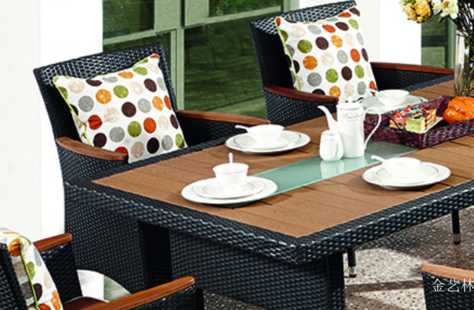 金艺林 Outdoor furniture Product 《Dark Brown Rattan-like Outdoor Dining Set》【图2】