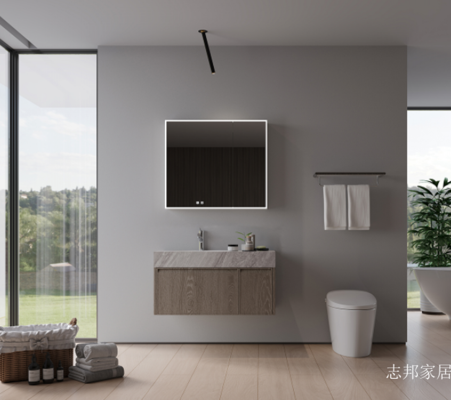 志邦家居 Bathroom furniture product 《Yuting Fontaine White Wood Bathroom Cabinet》