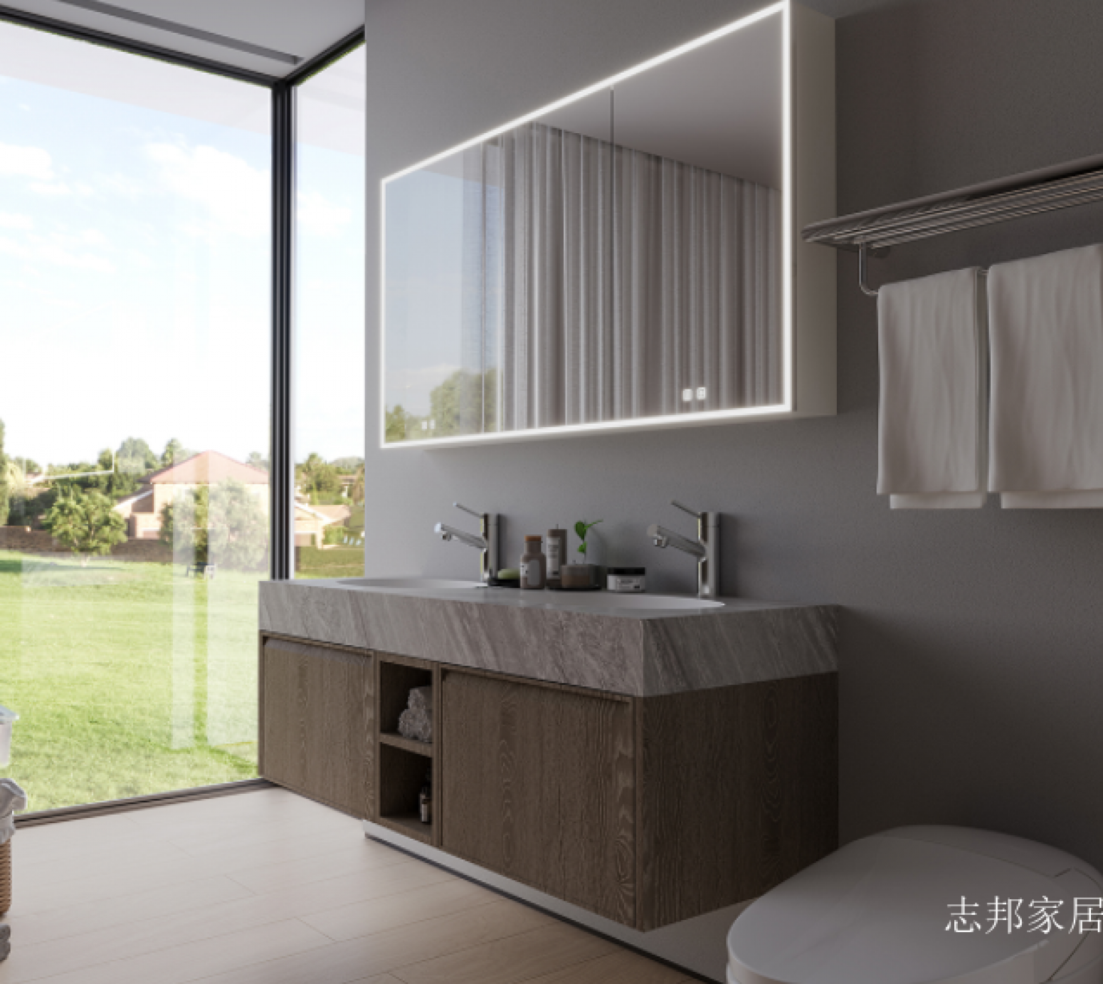 志邦家居 Bathroom furniture Product 《Yuting Fontaine White Wood Bathroom Cabinet》【图2】