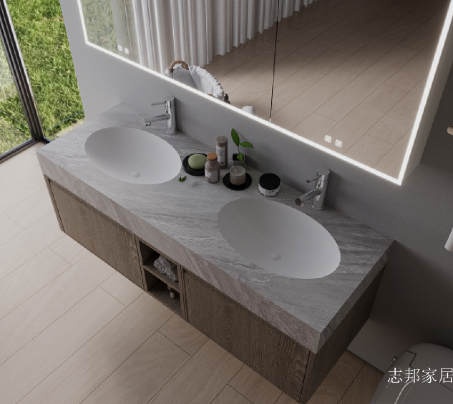 志邦家居 Bathroom furniture Product 《Yuting Fontaine White Wood Bathroom Cabinet》【图3】