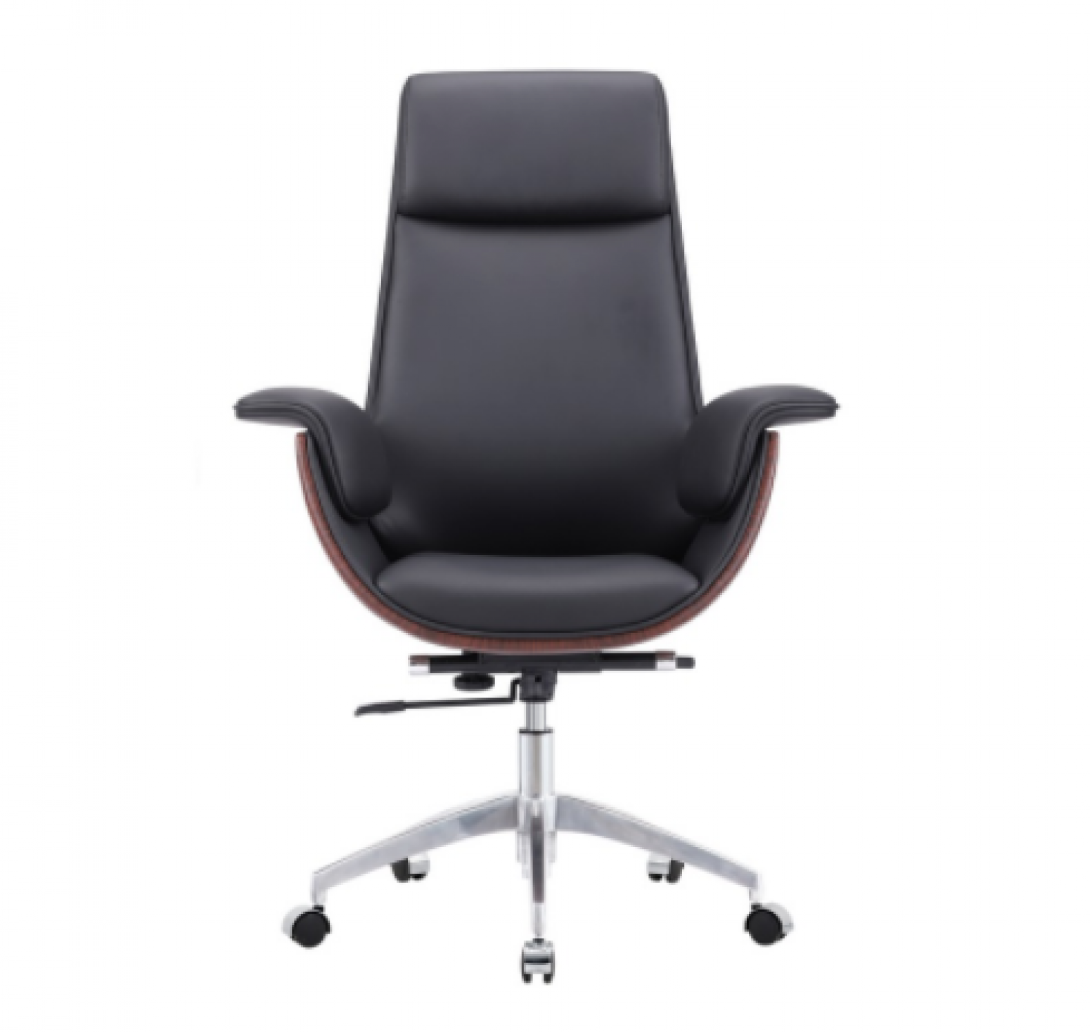 盛联达 Office furniture product 《Black Leather & Wood Grain Office Chair》