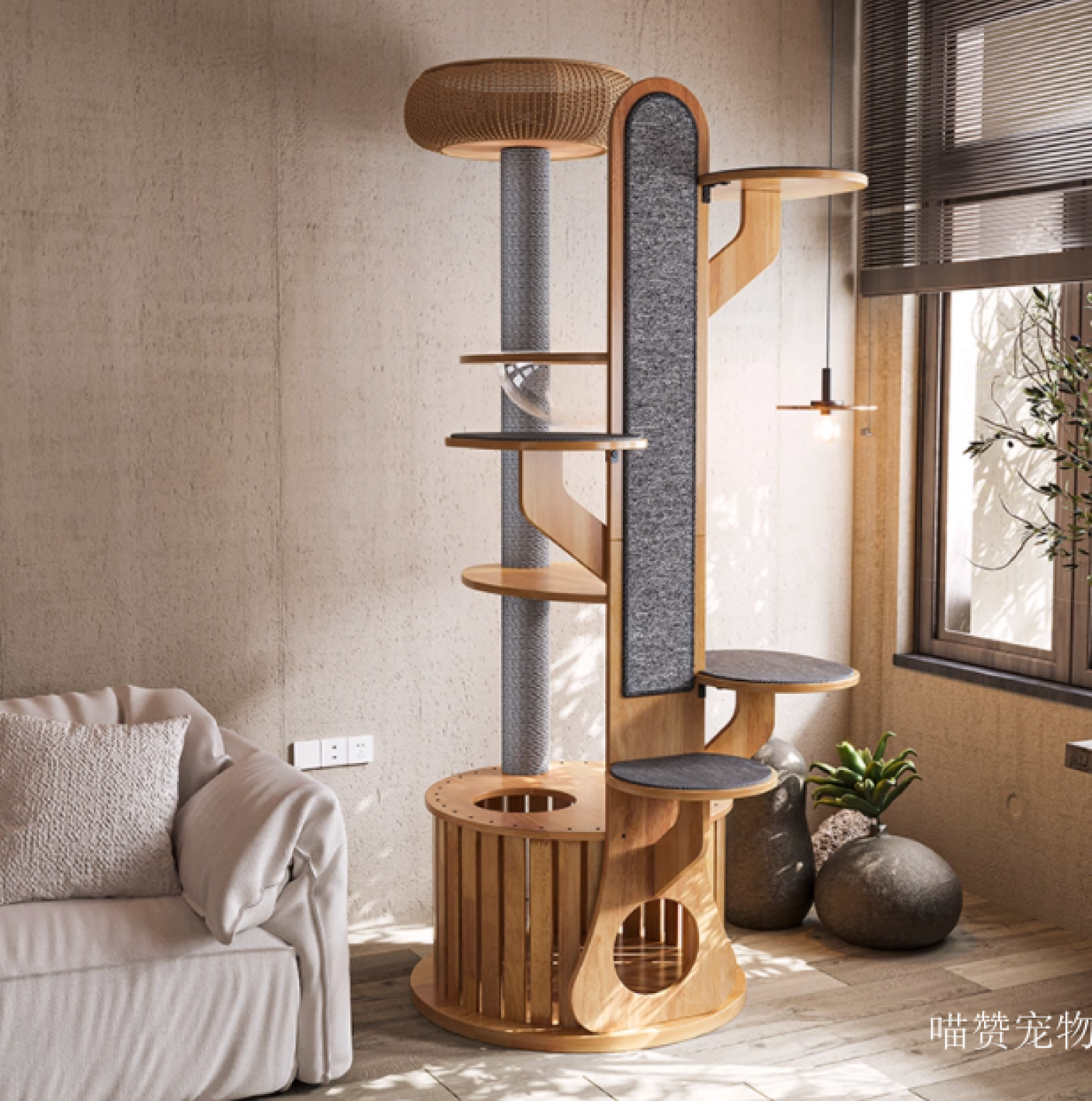 喵赞宠物Pet furnitureProduct《Cactus-Shaped Solid Wood Cat Tree》【图1】