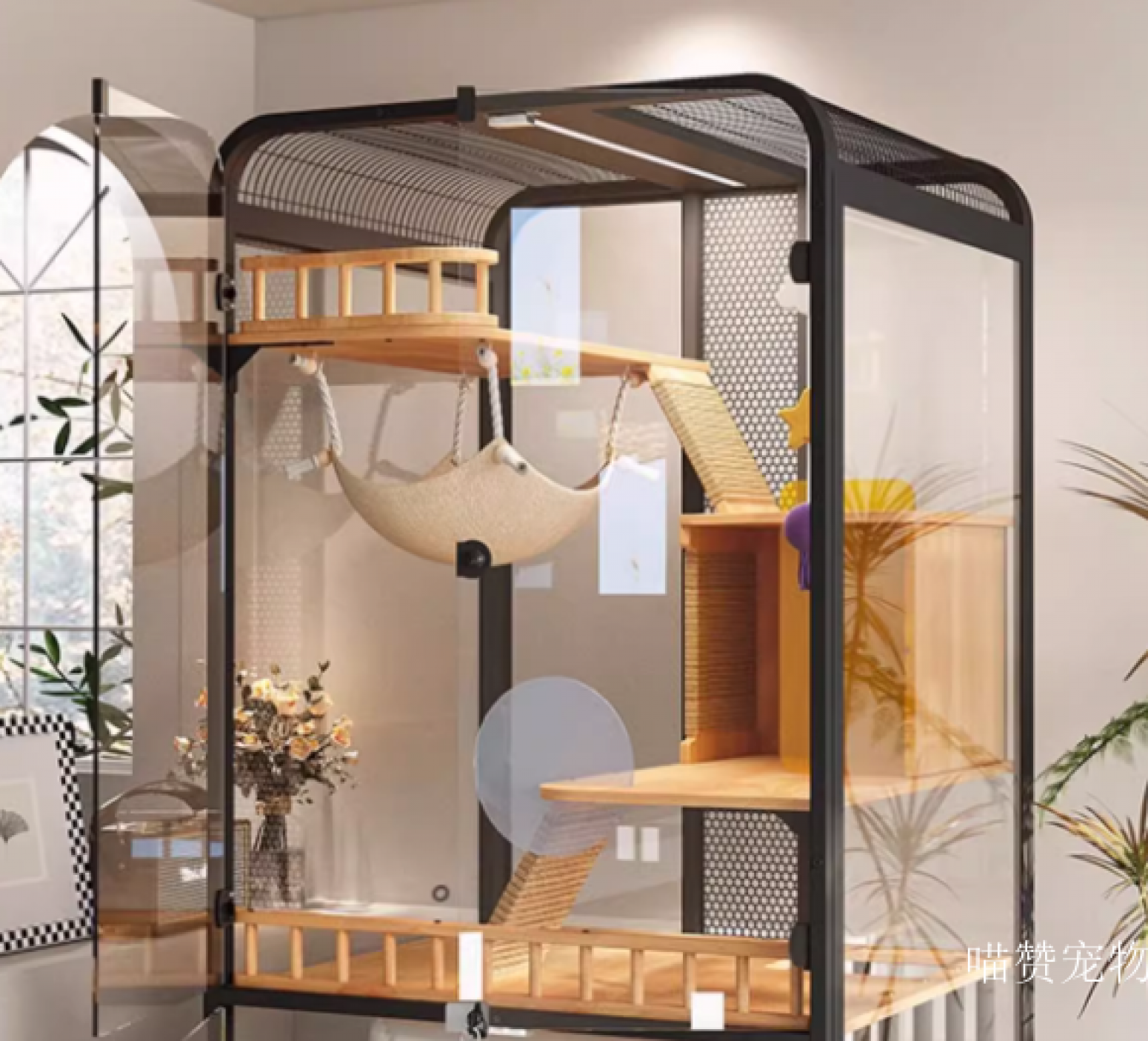 喵赞宠物Pet furnitureProduct《Panoramic Glass Solid Wood Cat House》【图1】