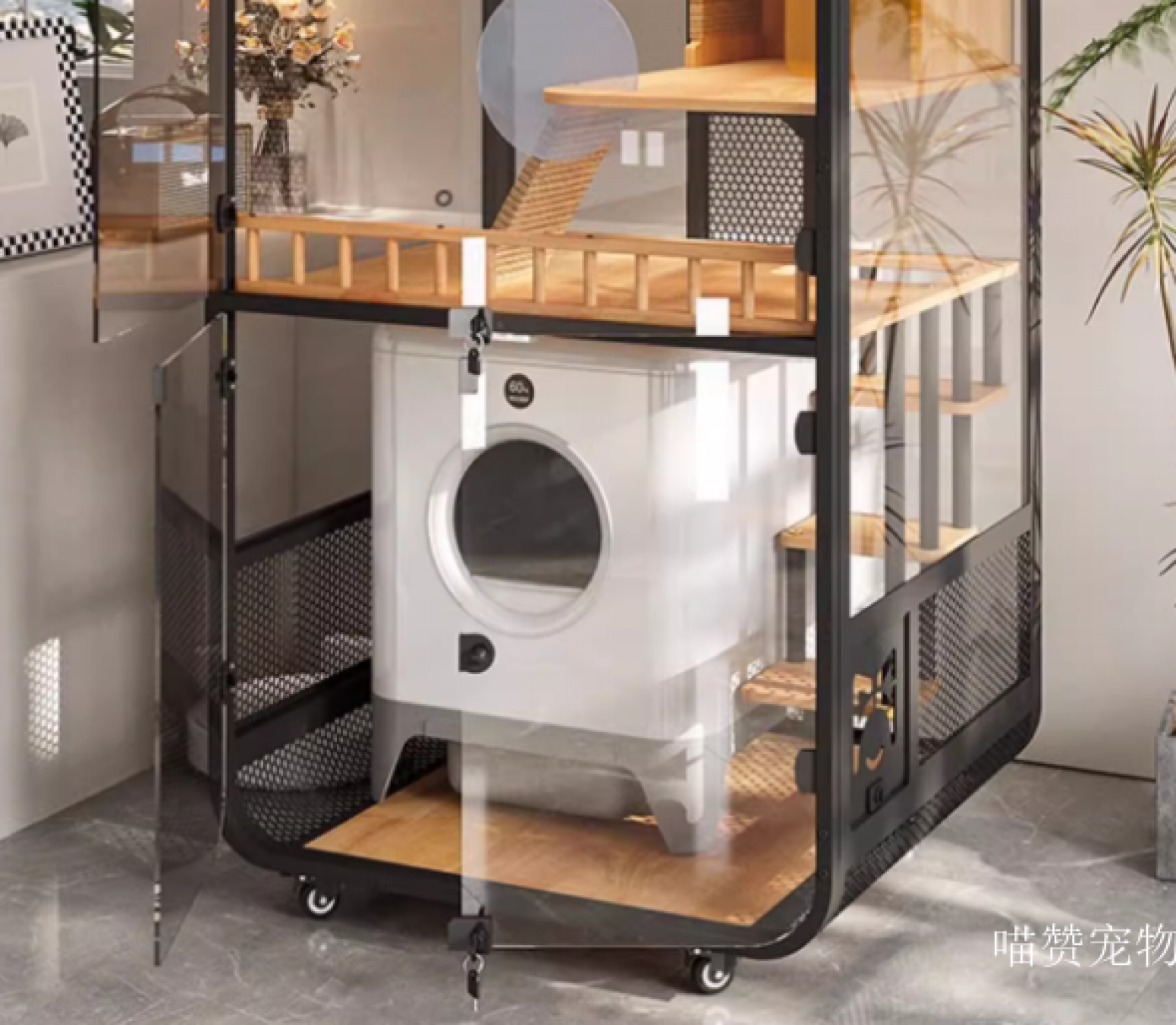 喵赞宠物Pet furnitureProduct《Panoramic Glass Solid Wood Cat House》【图2】