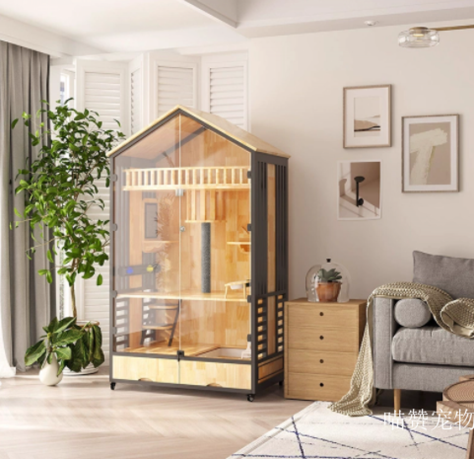 喵赞宠物Pet furnitureProduct《Three-Tier Solid Wood Large Cat House》【图1】