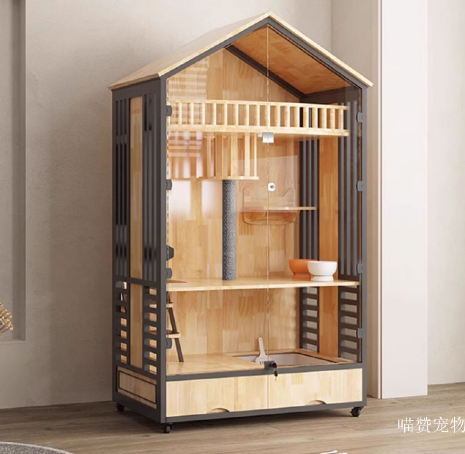 喵赞宠物Pet furnitureProduct《Three-Tier Solid Wood Large Cat House》【图2】