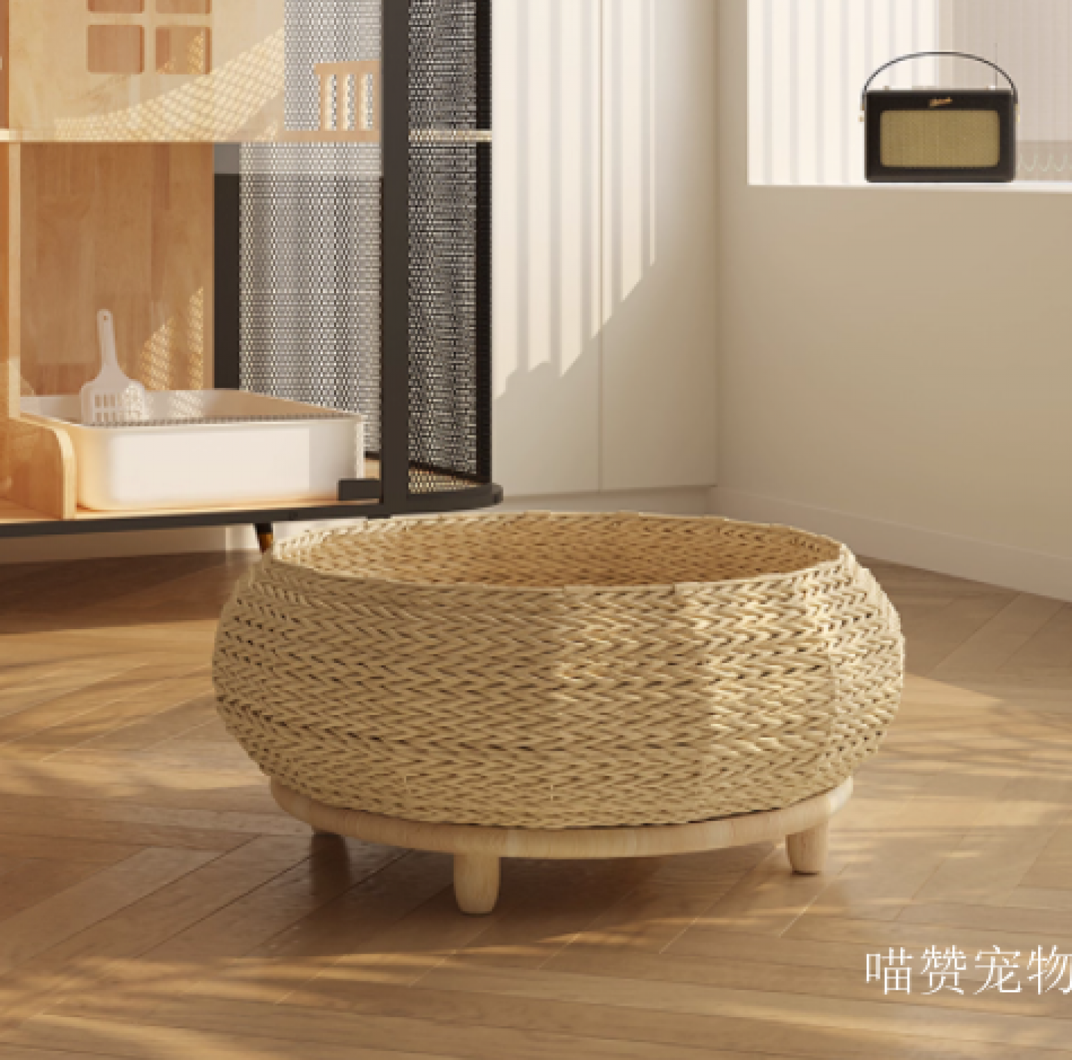 喵赞宠物Pet furnitureProduct《Woven Solid Wood Cat Bed》【图1】