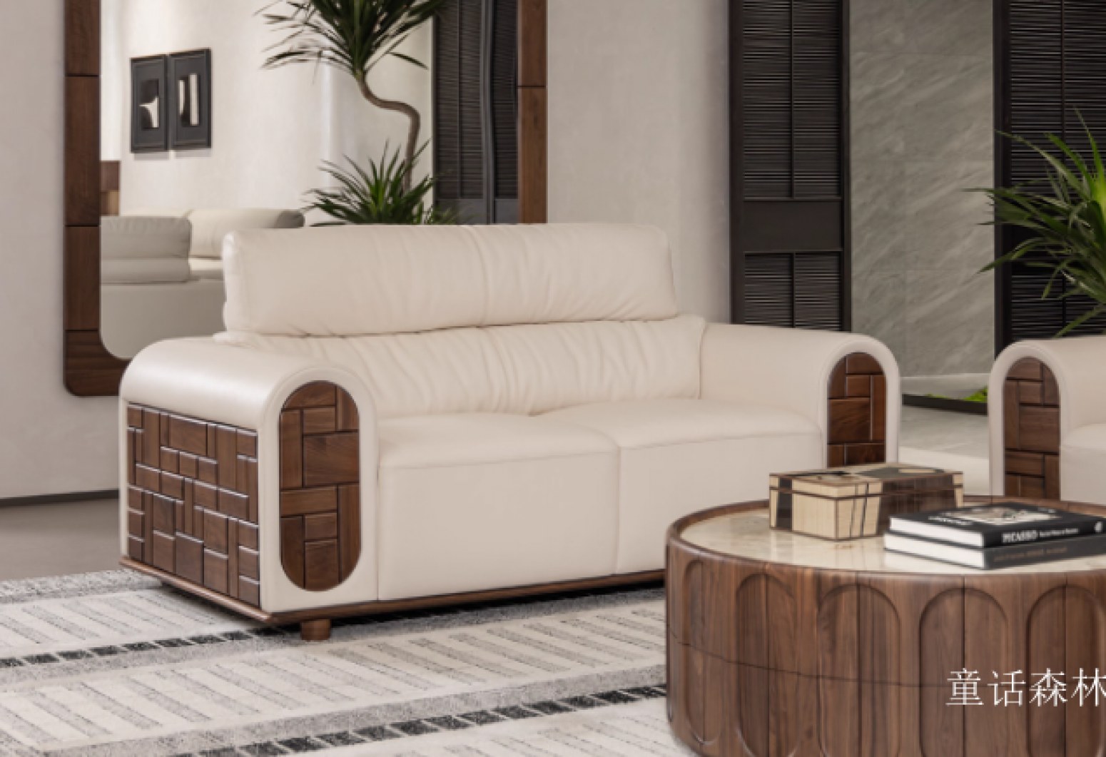 童话森林 Home Furniture Product 《Genuine leather high-backrest solid wood sofa》【图0】