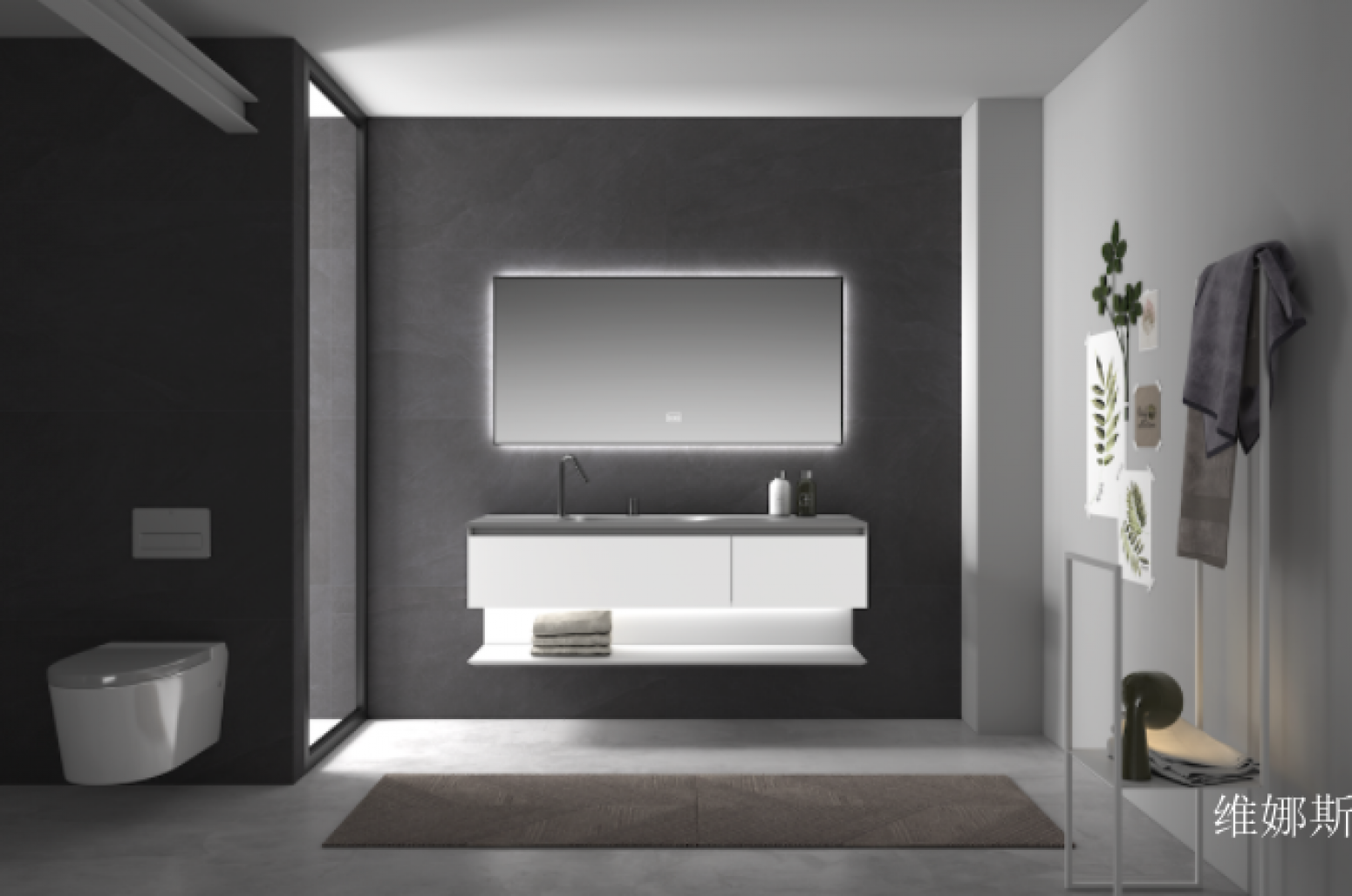 维娜斯Bathroom furniture产品《Minimalist white tape light bathroom cabinet》