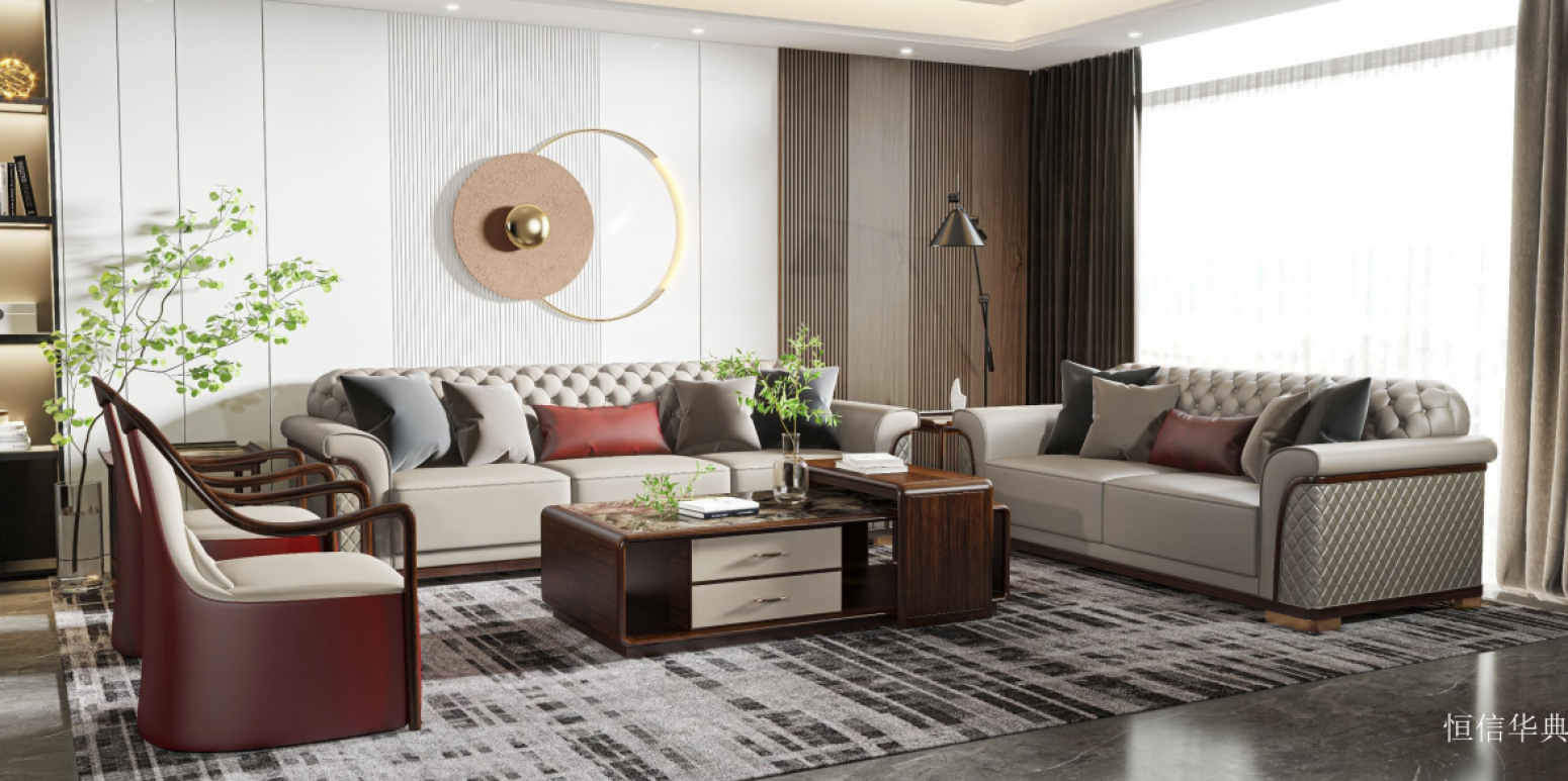 恒信华典 Home Furniture product 《New Chinese-style diamond-shaped solid wood sofa》