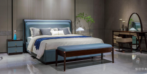 恒信华典 Home Furniture product 《Light blue leather wood frame light luxury soft bed》议价