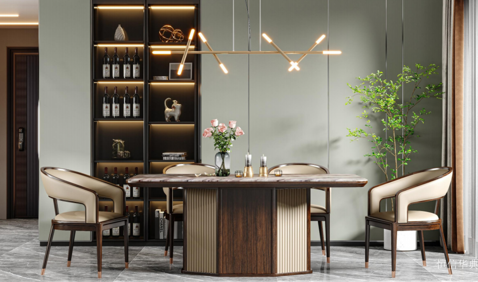 恒信华典 Home Furniture product 《Light luxury wooden and stone table》