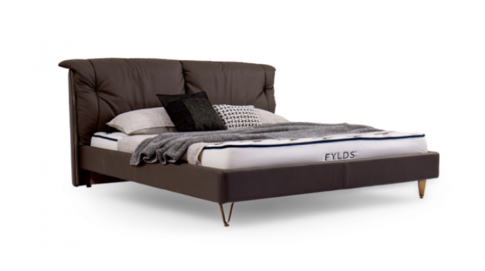 华意家居 Home Furniture product 《A light luxury soft bed made of dark brown leather》