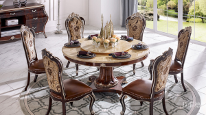 拉菲德堡Home FurnitureProduct《Marble turntable carved dining table and chairs》