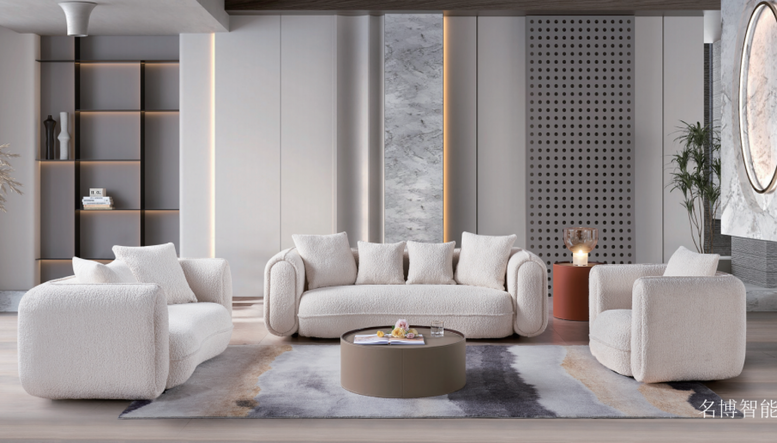 名博智能 Smart home Product 《Cream white lamb fleece sofa》【图2】