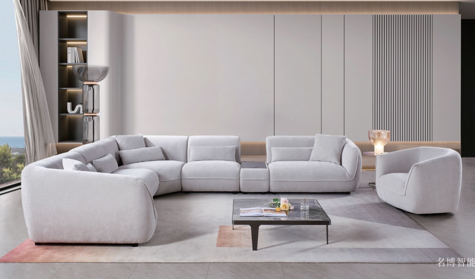 名博智能Home FurnitureProduct《Light grey suede modular sofa》【图1】