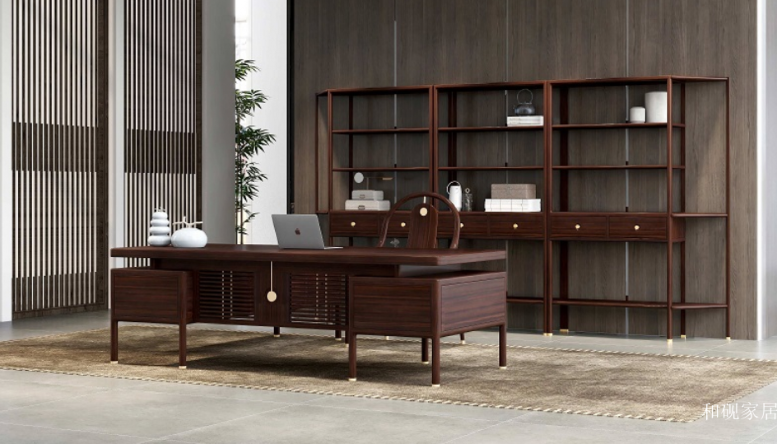 和砚家居 Office furniture Product 《A large solid wood executive table for viewing the moon》【图3】