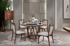 新南天 Home Furniture product 《Simple charm walnut wood round table and dining chairs》议价