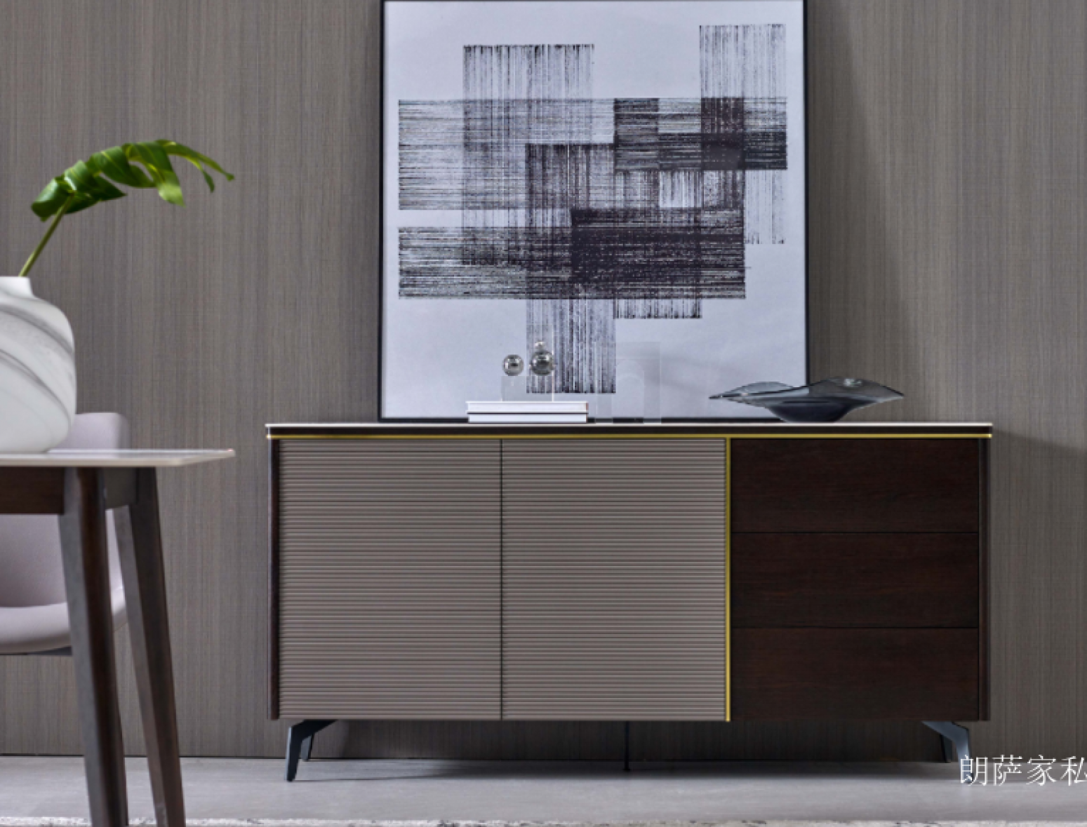 朗萨家私 Home Furniture Product 《Luxury gold brown and grey side cabinet》【图1】