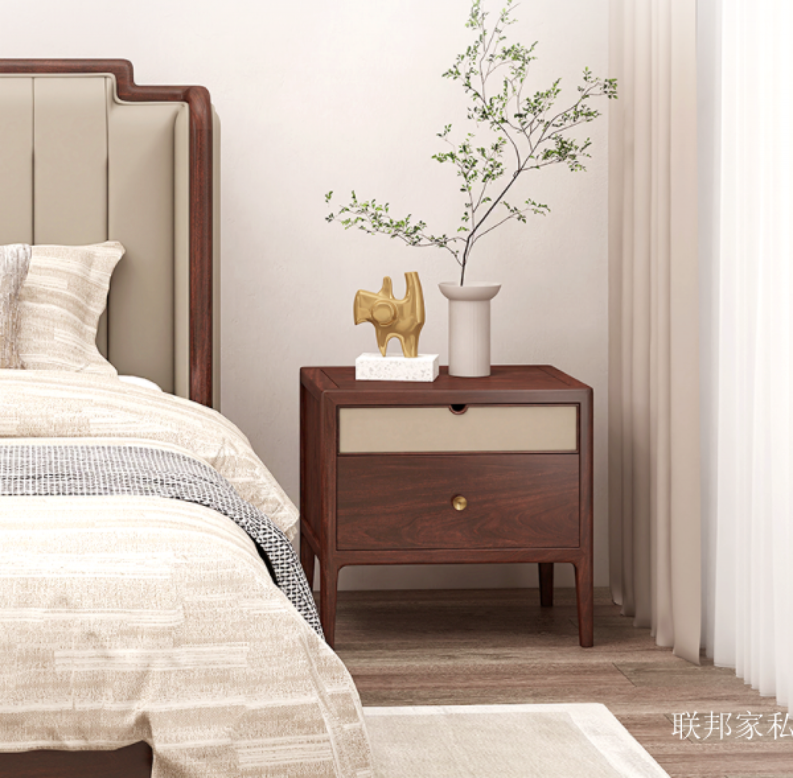 联邦家私 Home Furniture product 《Minimalist solid wood bedside table》