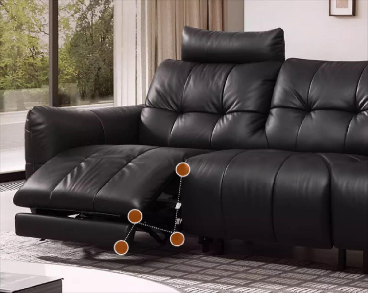 富丽家居 Smart home product 《Dove black leather sofa against the wall》