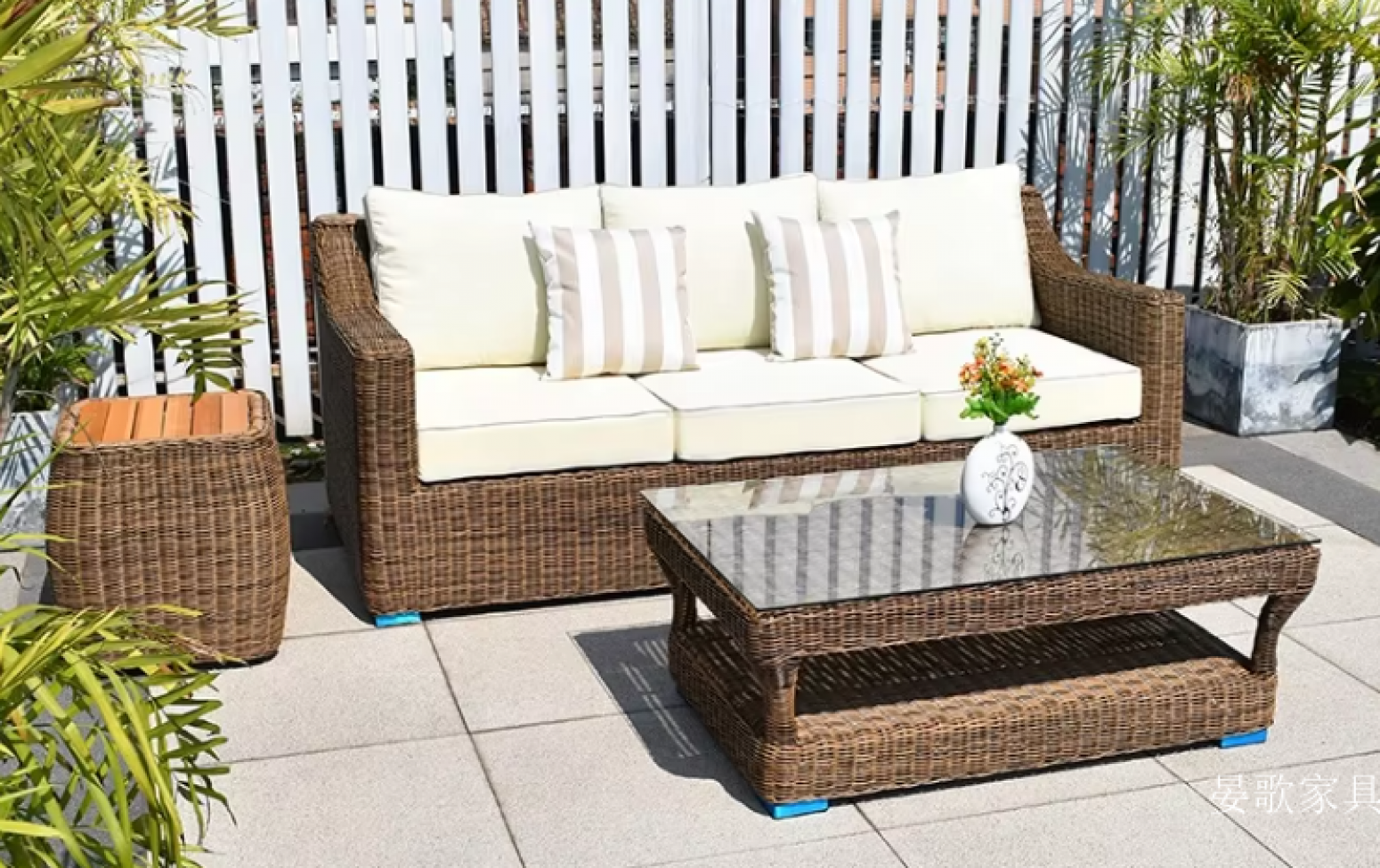 晏歌家具 Outdoor furniture Product 《Brown rattan imitation casual sofa》【图3】