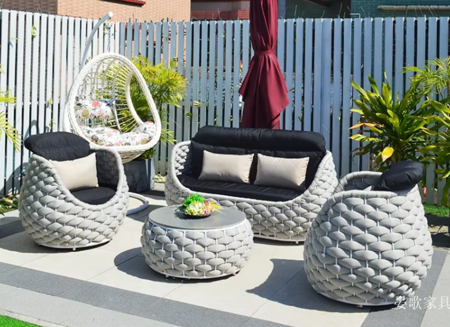 晏歌家具 Outdoor furniture product 《Light grey aluminum rope casual sofa》