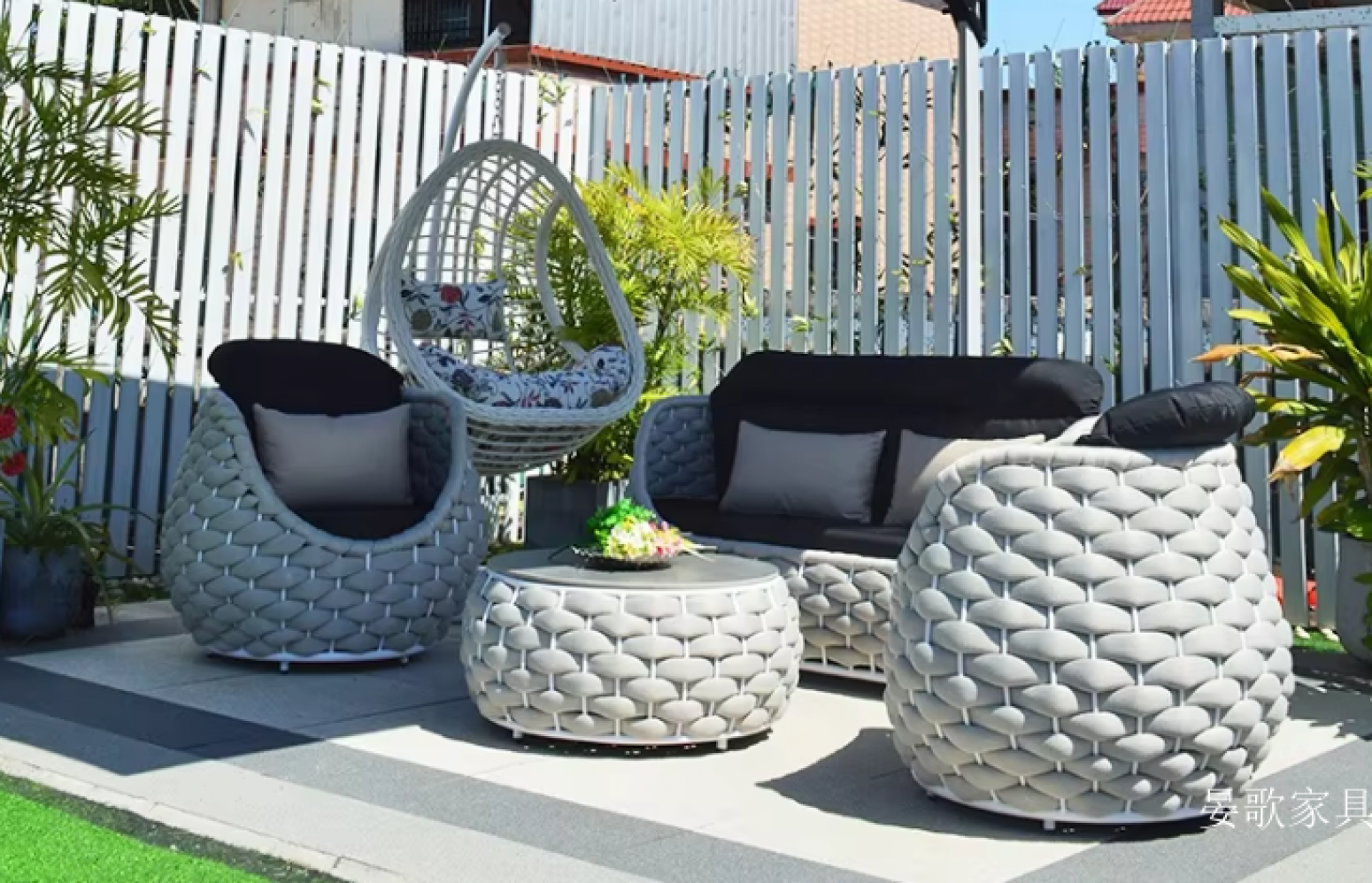 晏歌家具 Outdoor furniture Product 《Light grey aluminum rope casual sofa》【图1】