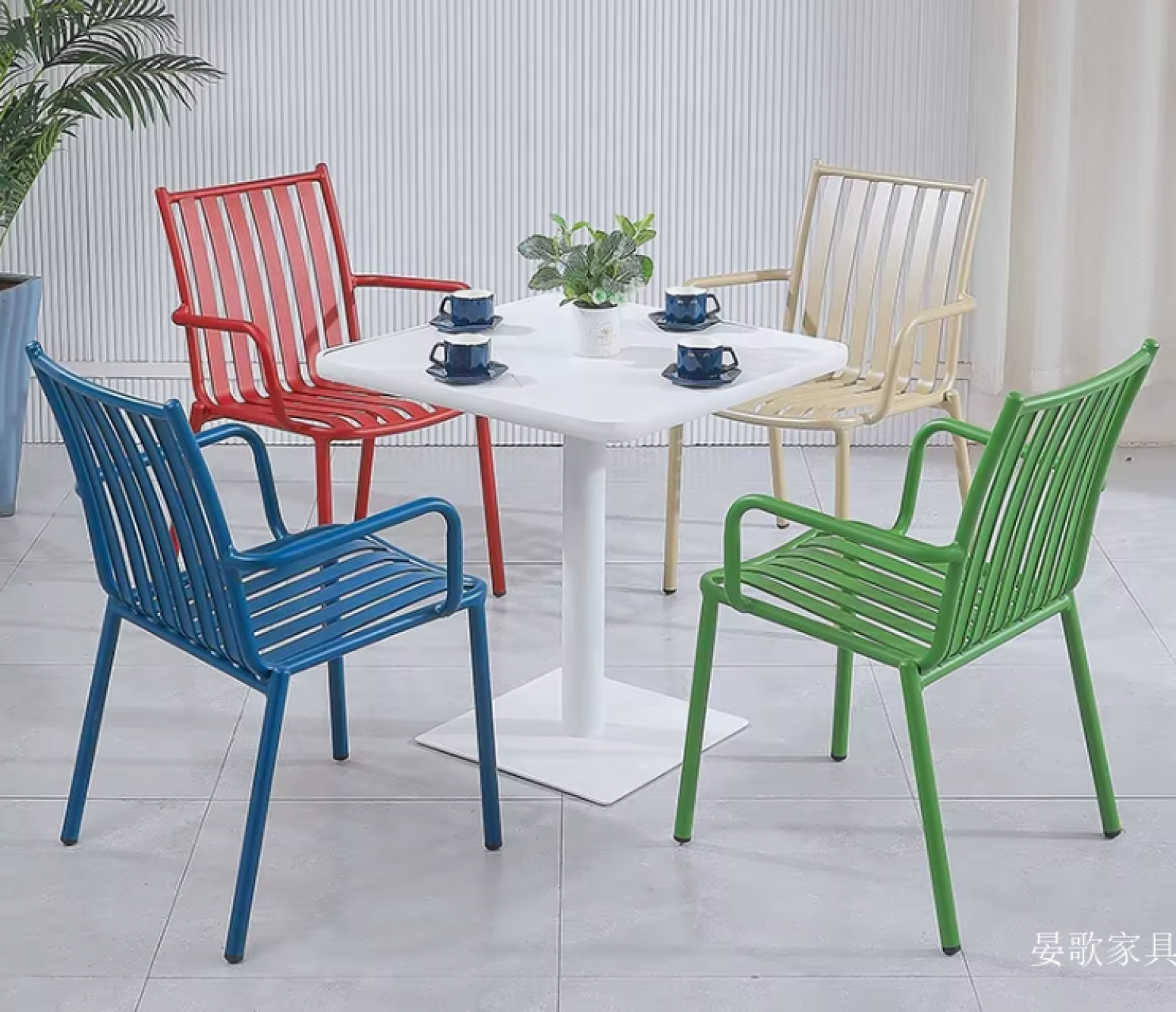 晏歌家具 Outdoor furniture Product 《Colorful metal stripe eat desk and chair》【图1】