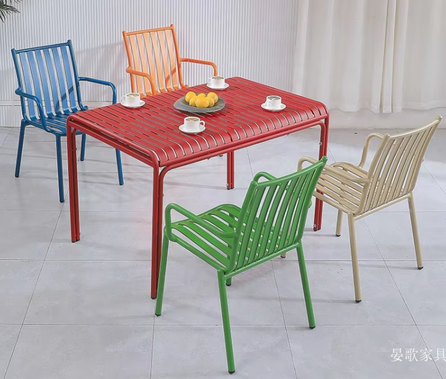 晏歌家具 Outdoor furniture Product 《Colorful metal stripe eat desk and chair》【图0】