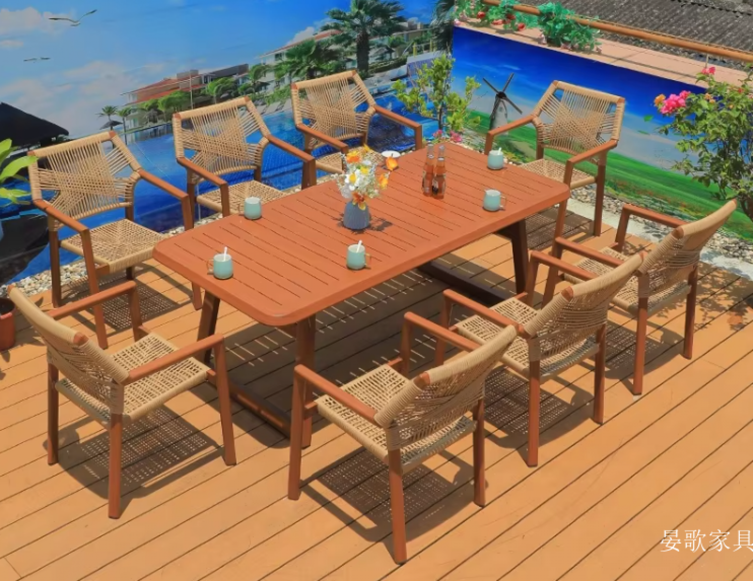 晏歌家具 Outdoor furniture product 《Weaving rattan rope eat desk and chair》