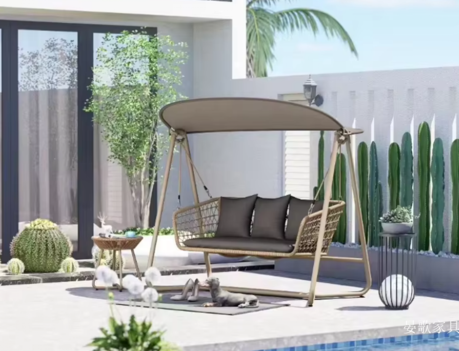晏歌家具 Outdoor furniture Product 《Rattan swing chair with light gold frame》【图0】