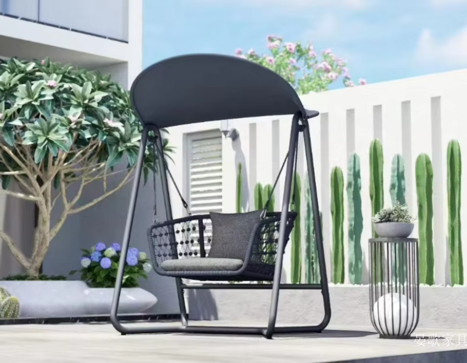 晏歌家具 Outdoor furniture Product 《Rattan swing chair with light gold frame》【图1】