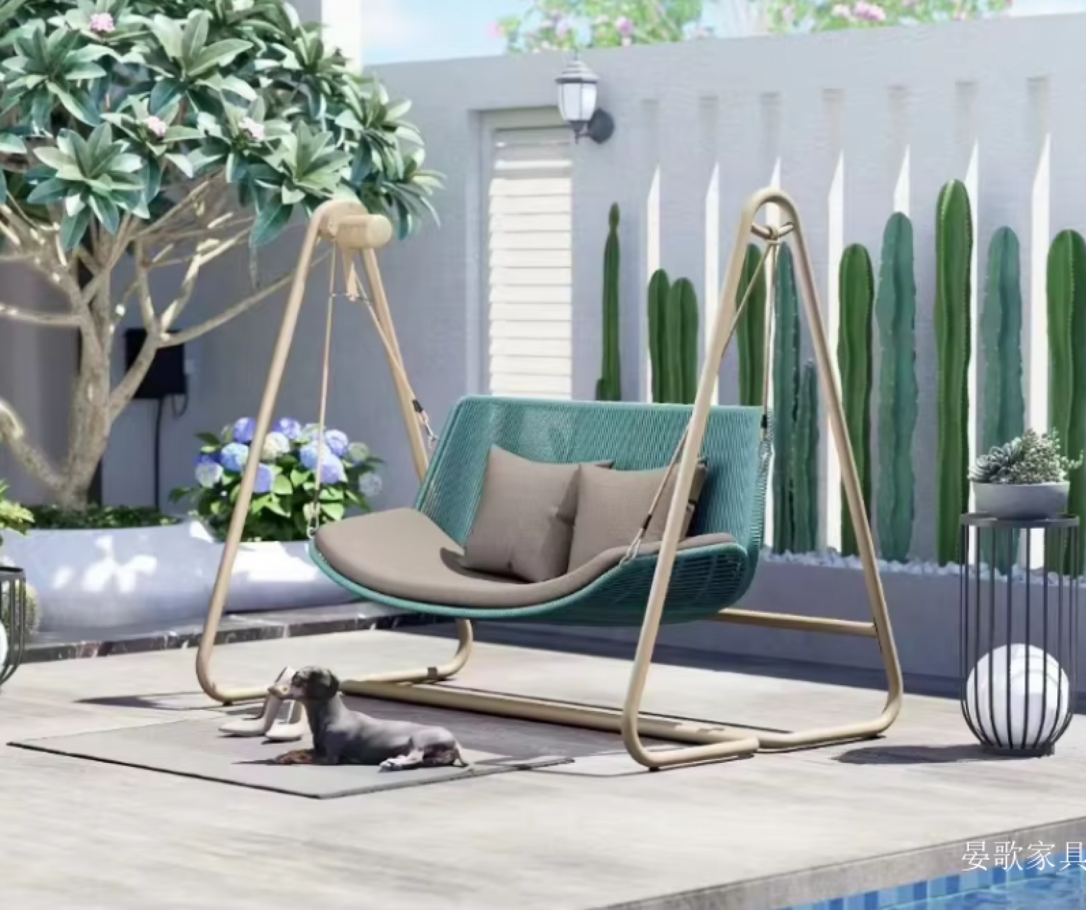 晏歌家具 Outdoor furniture Product 《Rattan swing chair with light gold frame》【图3】