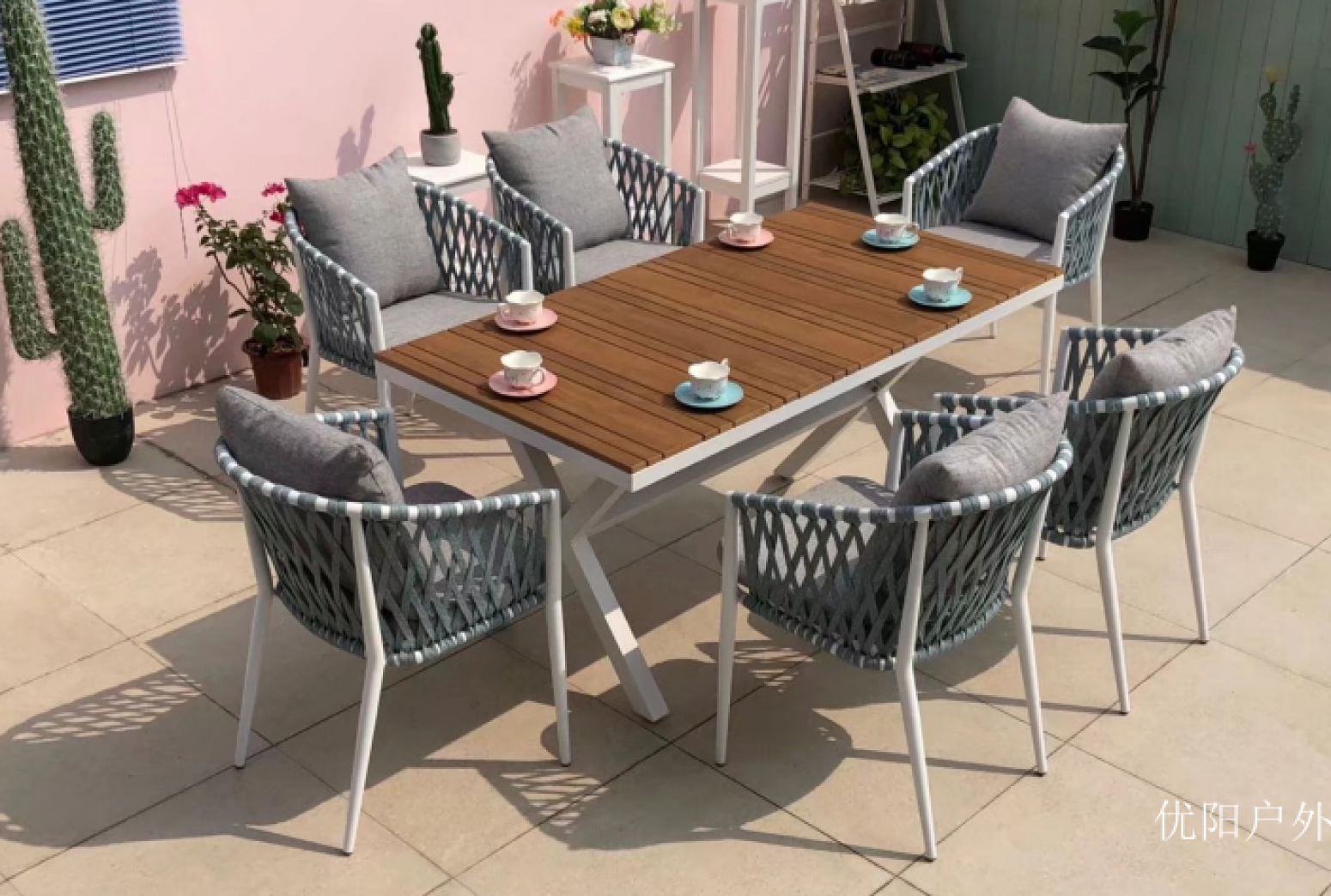 优阳户外 Outdoor furniture Product 《Dining table and chair made of grey rattan》【图0】