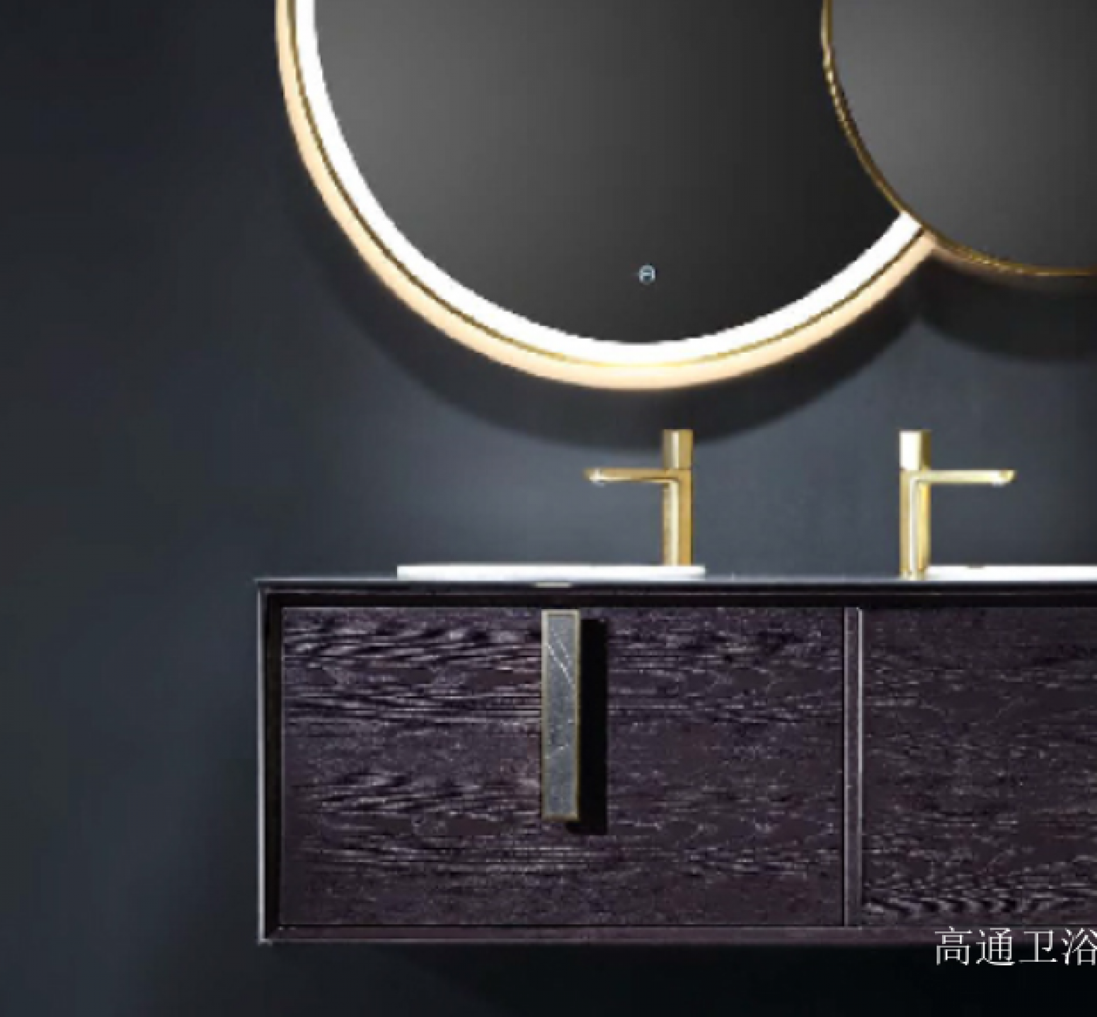 高通卫浴 Bathroom furniture Product 《Double round mirror suspended bathroom cabinet》【图1】